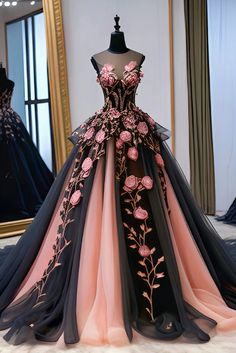 Gown For Masquerade Ball, Fantasy Gowns Plus Size, Spring Gowns Evening, Ballgown Prom Dress Pink, Black And Pink Ball Gown, Ballgown Dresses Princess, Beautiful Ball Gowns Fairytale