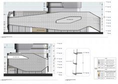 two drawings showing the different sections of a building with various angles and heights, including an area