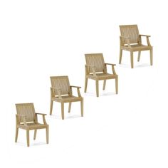 three wooden chairs sitting next to each other