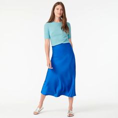 J.Crew: Pull-on Slip Skirt For Women Summer Midi-length Bias Cut Skirt, Chic Bias Cut Midi Skirt, Fitted Bias Cut Flared Skirt, Fitted Flared Skirt With Bias Cut, Relaxed Midi Skirt With Bias Cut, Spring Bias Cut Skirt, Fitted Bias Cut Skirt, Chic Bias Cut Relaxed Skirt, Spring Flowy Bias Cut Skirt