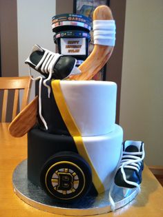 a cake made to look like a hockey goalie's gear