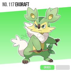 a green and white pokemon with big ears on it's back legs, sitting in front of a green background