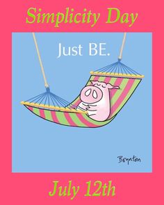 a pink and green poster with a pig in a hammock