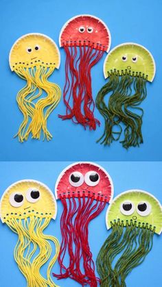 paper plate jellyfish craft for kids to make with the eyes and hair on them