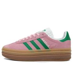 (WMNS) adidas Gazelle Bold 'True Pink' IE0420 - KICKS CREW Green And Pink Sambas, Pink And Green Gazelles, Pink And Green Adidas, Cute Cheap Shoes, Platform Gazelle, Pastel Vans, Adidas Gazelle Black, Adidas Gazelle Bold, Gazelle Bold