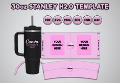 a pink and black travel mug next to its packaging