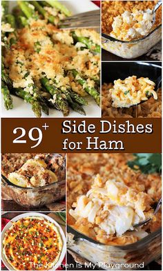 different side dishes for ham are featured in this collage with the title overlay