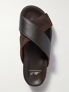 DESIGNED BY MR PORTER. Mr P.'s 'David' sandals are made from suede and cross-grain leather and set on comfortable contoured footbeds. Wear them with socks on cooler days. David Cross, Mr P, Sandals For Men, Suede Sandals, Suede Shoes, Mr Porter, Brown Suede, Exclusive Collection, Summer Shoes