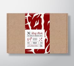 a red and white book cover with an abstract pattern on the front, in brown paper