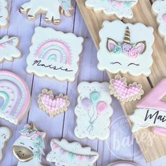 First Birthday Cookies, Unicorn Desserts, Birthday Baking, Unicorn Themed Birthday Party, Sugar Cookie Royal Icing, Unicorn Cookies, Baby Shower Desserts, Birthday Desserts