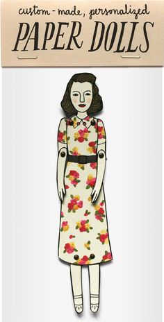 a paper doll with flowers on it and a sign that says, custom made promnalized paper dolls