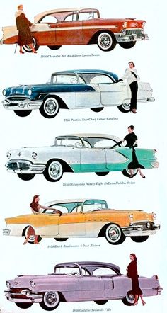 an old car advertisement shows different styles of cars