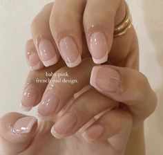 Pinky Nail Design, Simple Nails With Pearls, Pale Pink French Tip Nails, Nail Inspo Short Natural, Dip French Tip Nails, Short Gel Nails Winter, Baby Pink French Tip Nails, Natural French Tip Nails, Clean Manicure