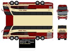 a double decker bus is shown in three different colors and sizes, as well as the top half