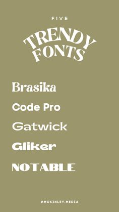 the five font styles in front of a green background