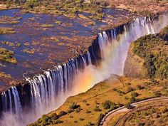 an aerial view of the victoria falls and rainbow