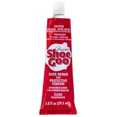 shoe goo shoe repair protective coating in red tube on white background with clipping to the side