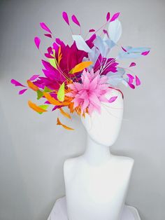 From the 2025 Featured Milliner of the Kentucky Derby Museum  Gorgeous Kentucky Derby hat fascinator  kentucky derby hat fascinator blush pink and orange zigzag feather flowers, colorful fuchsia pink, light blue, lime green branching feathers headband attachment.  each hat is totally one of a kind! no two are alike! * I can add feathers or flowers to any existing hat to help customize your look for a small fee. Message me for requests, I am happy to help!  *All hats are sold as displayed. No ret Feather Flowers, Kentucky Derby Fascinator, Derby Hats Fascinators, Derby Fascinator, Flowers Colorful, Hat Fascinator, Feather Headband, Feather Flower, Kentucky Derby Hat