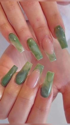 Green Nails Ideas Simple, Jade Nails, Green Acrylic Nails, Hands Art, Colorful Nails, Green Nail, Classy Acrylic Nails, Nail Swag, Orange Nails