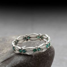 Sterling Silver Celtic Ring - Eternity Ring - Blue Emerald Ring Silver Ring Emerald, Silver And Green Rings, Emerald And Silver Ring, Emerald Wedding Rings Silver, Green And Silver Ring, Emerald Green Rings, Emerald Ring Silver, Silver Celtic Ring, Silver Celtic Rings