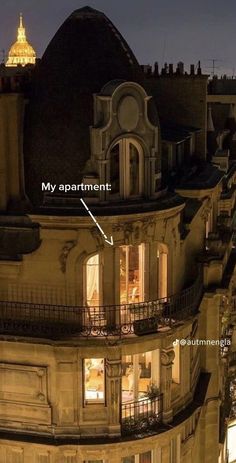 an apartment building is shown at night with the words my apartment in front of it