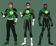 some green lantern characters are standing together