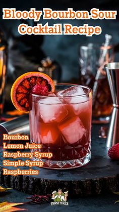 blood bourbon sour cocktail recipe with lemon juice and raspberry syrup