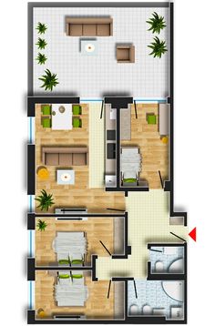 the floor plan for a small apartment with two bedroom and living room, including an open kitchen