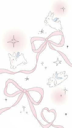 an image of a pink ribbon with angels and stars in the sky on it's side