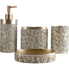 three piece bathroom accessory set with soap dispenser, toothbrush holder and tissue dispenser