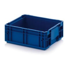 a large blue plastic crate on a white background with clipping for the bottom section