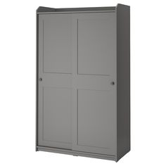 a large gray cabinet with two doors