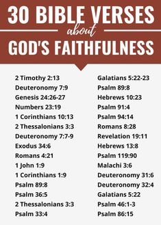 the 30 bible verses about god's faithfulness in red and white text