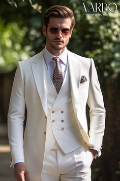 >>ORIGINAL ARTWORK AND CONTENT, PLEASE DO NOT COPY<< Men Suits, Suits For Man, Elegant White Three Piece Suit for Men | Classic Wedding Attire | Formal Groom's Outfit, Formal Attire, Formal piece Wedding Suit, Double Breasted, Formal Fashion Slim Fit Suit. Dress to impress with our exquisite White Three Piece Suit for men, the epitome of timeless elegance and sophistication. Perfect for weddings, formal occasions, and memorable events, this meticulously crafted suit is tailored to perfection. 🤵 Off White Suits For Men, White Three Piece Suit, Three Piece Suit For Men, Groom Attire White, Jas Putih Pria Wedding, White Suit For Men, White Suit Men, White Suit, Mens White Suit