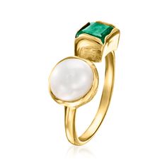 Ross-Simons - 8-8.5mm Cultured Pearl, 1.90ct Emerald Toi et Moi Ring Over Sterling. Size 6. French for "you and me," Toi et Moi rings are a unique way to celebrate a special relationship in your life. Wear our on-trend, two-stone designs as a sentimental symbol of romance, friendship, family - or simply treat yourself to double the sparkle! Enjoy the luminous glow of an 8-8.5mm cultured freshwater button pearl beside the regal shade of a 1.90 carat emerald in one beautiful design. Crafted in tex Emerald Birthstone, May Birthday, Stone Design, Emerald Ring, Cultured Pearls, Pearl White, Stone Rings, Beautiful Design, Emerald