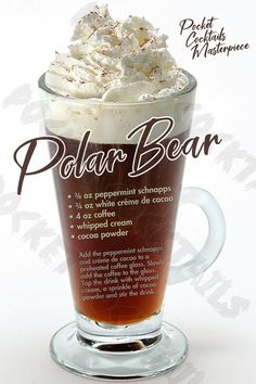 an advertisement for a cold beverage with whipped cream on top and the caption polar bear