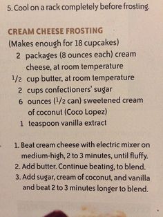 a recipe for cream cheese frosting is shown