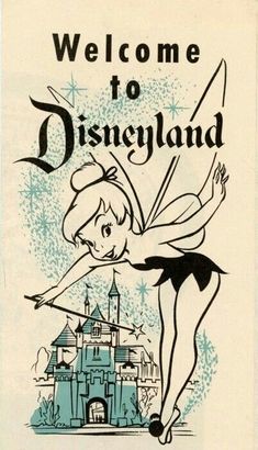 an old disney movie poster with the character tinkerbell in front of a castle