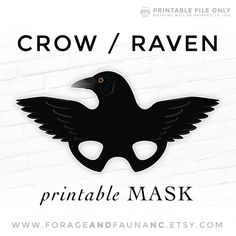 This listing is for a  >>  CROW / RAVEN  <<  Printable Mask. You will receive high resolution PDF files that you can print at home to create your own paper mask. PLEASE NOTE: This is a digital only item, nothing will be shipped.  What You Get: >> Large Size Mask (adults + larger children) >> Small Size Mask (smaller kids) >> Instructions Page PDF files are set up to be printed at 100% scaling on 8.5"x11" paper, but can also be printed on A4 size. You will need Adobe Acrobat Reader (or comparable Bird Spirit Mask, Steampunk Raven Mask, Robin Face Mask, Bird Mask Black, The Crow Masks, The Owl House King Mask, Crow Mask Costume, Paper Bird Beak Mask, Dove Mask For Kids