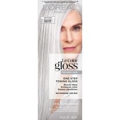 PRICES MAY VARY. At Home Hair Toner: Beautifully enhance and refresh white and gray hair with no commitment color that lasts around 10 days. No mixing or gloves needed, Le Color Gloss One Step Toning Gloss is easy-to-use with just 1 tube for no hassle toner application No Damage Hair Gloss: Coconut Oil infused deep conditioning treatment base is vegan with no animal derived ingredients, color and keratin safe - free of ammonia, parabens, phthalates, sulfates, and mineral oils. Up to 3 applicatio At Home Hair Toner, Grey Hair Toner, Glossy Hair Color, White Hair Toner, Grey Hair Color Silver, Grey Hair Care, Silver White Hair, Grey Hair Dye, White Hair Color