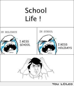 a comic strip with the words school life on it and an image of a man covering his eyes