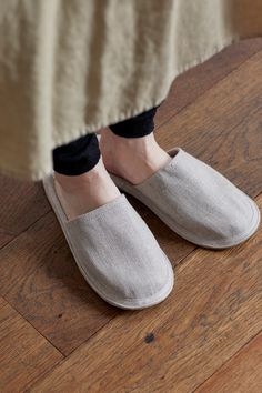 Fog Linen Slippers Breathable linen and luxe leather bottom's make these slippers perfect for cruising around the house. Simple, functional, and comfortable, the sizing is unisex, M or L. Be sure to measure your foot before ordering. medium: 10.25" interior footbed large: 0.75" interior footbed 100% linen uppers/ suede leather solespot clean or hand-wash only Comfortable Beige Slip-ons With Cushioned Footbed, Comfortable Indoor Slippers With Soft Sole, Comfortable Everyday Slippers With Rubber Sole, Comfortable Round Toe Slippers For Relaxation, Comfortable Closed Toe Indoor Slippers, Comfortable Closed Toe Slippers For Indoor Use, Beige Slip-on Comfortable Slippers, Comfortable Cushioned Slippers For Relaxation, Comfortable Slippers With Cushioned Footbed For Relaxation