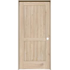 a wooden door on a white background with the bottom panel painted in light brown wood