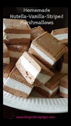 homemade nutella - vanilla - striped marshmallows on a plate