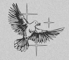 a black and white drawing of a dove on a cross