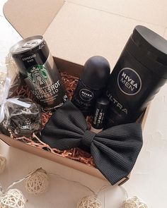 an open box with coffee and other items