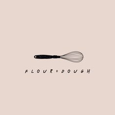 a whisk with the words flour and doughnuts written in black on a pink background