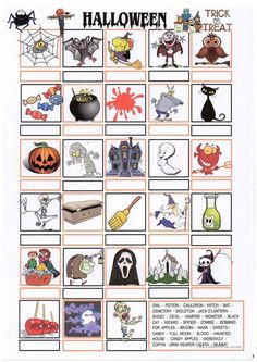 an image of halloween pictures on a sheet of paper with words that say it's halloween