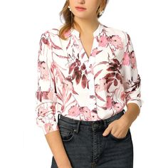 This floral-printed blouse will see you through the season in style. Floral prints and the boy's silhouette go into your wardrobe with this shirt which is softened with long sleeves and a floaty shape. In a pretty floral print, this long-sleeve blouse provides an option that could be dressed smartly for work or made casual for the weekend. With a button front and a classic collar, this blouse could be paired with your jeans or tucked into wide-leg culottes for a versatile look. Floral Chiffon Top, Women Chiffon Blouse, Women Floral Blouse, Chiffon Wrap, Tunic Tops Casual, Chiffon Floral, Women's Button Down Shirt, Cowl Neck Long Sleeve, Holiday Weekend