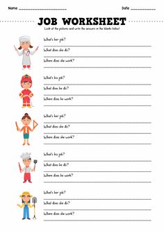 the job worksheet for children to learn how to do work on their jobs